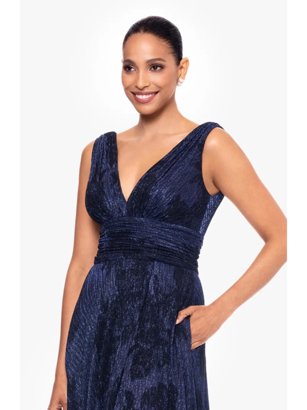 NWT Betsy & Adam Flock Floral Metallic Crinkle Gown - size 6 - Picture 3 of 8